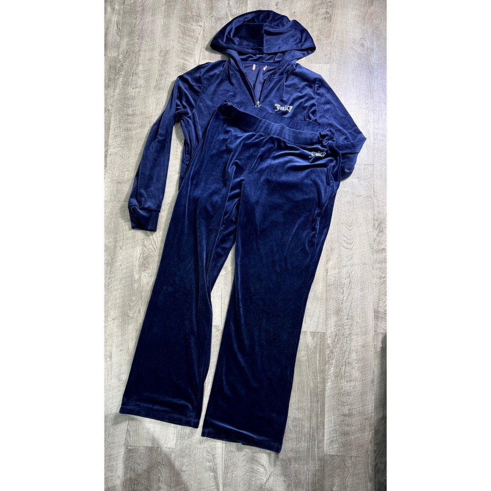 Juicy Couture Navy Blue Velour Track Pants & Hoodie Set